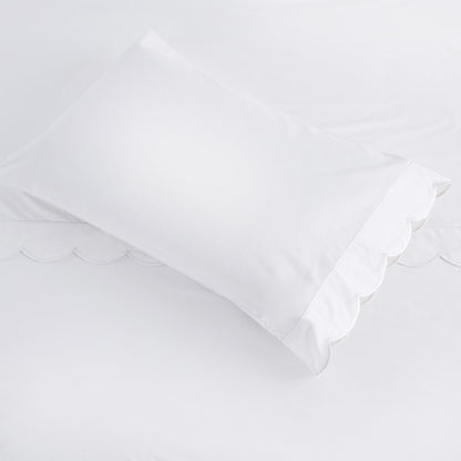 Coastal Scalloped Edge Embroidered 300TC Cotton Percale Sheet Set