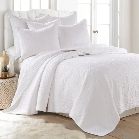 Medallion Stitch Reversible Quilt - Classic Matelasse Inspired Bedding - Quahog Bay Bedding