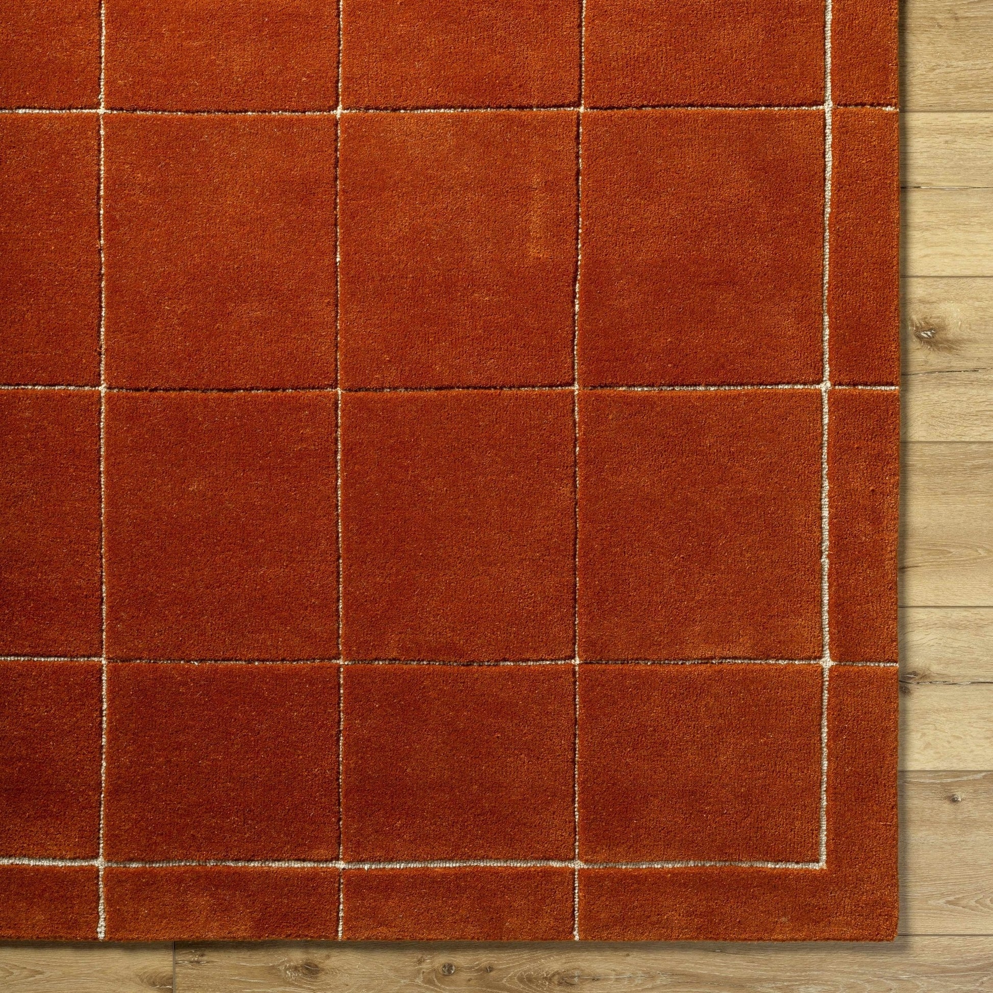 Siarl Burnt Orange Checkered Area Rug - Quahog Bay Bedding