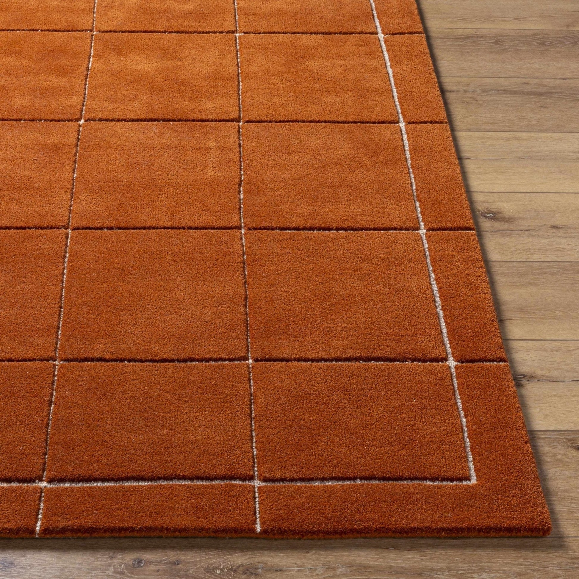 Siarl Burnt Orange Checkered Area Rug - Quahog Bay Bedding