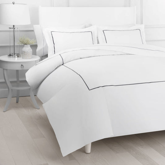 Single Stripe Embroidered Percale Duvet Set - Quahog Bay Bedding