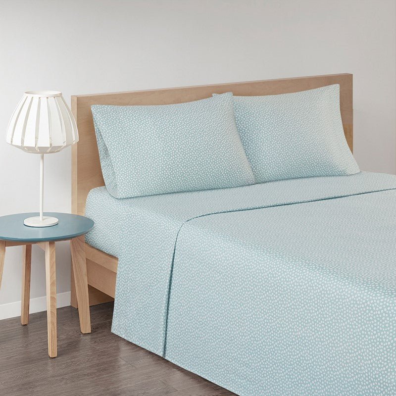 Sleep Philosophy Flannel 100% Cotton Flannel Sheet Set - Aqua Dots - Quahog Bay Bedding