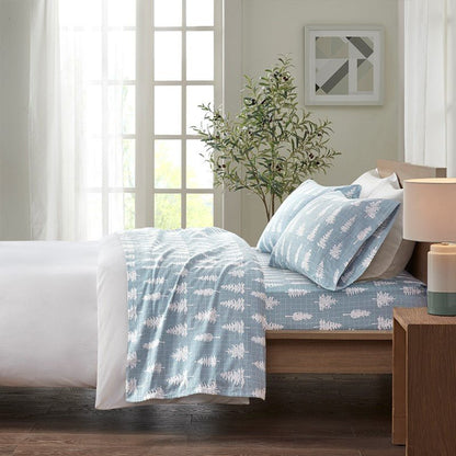 Sleep Philosophy Flannel 100% Cotton Flannel Sheet Set - Blue Forest - Quahog Bay Bedding