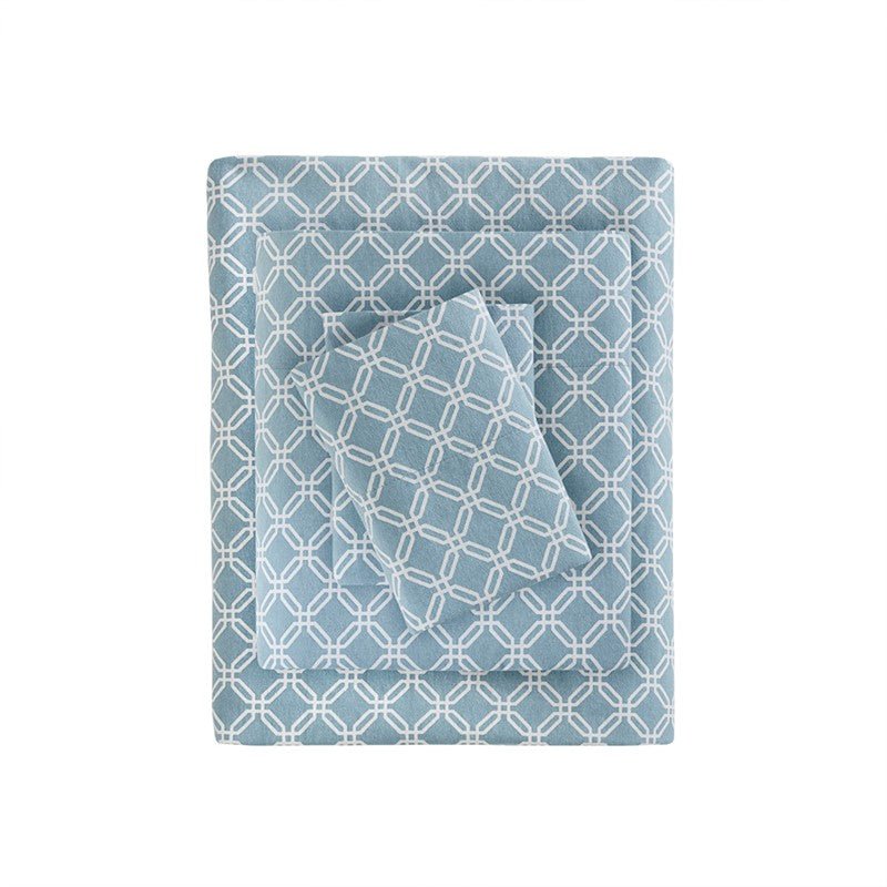 Sleep Philosophy Flannel 100% Cotton Flannel Sheet Set - Blue Geo - Quahog Bay Bedding