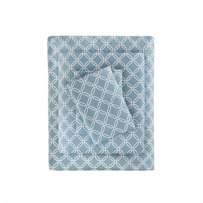Sleep Philosophy Flannel 100% Cotton Flannel Sheet Set - Blue Geo - Quahog Bay Bedding