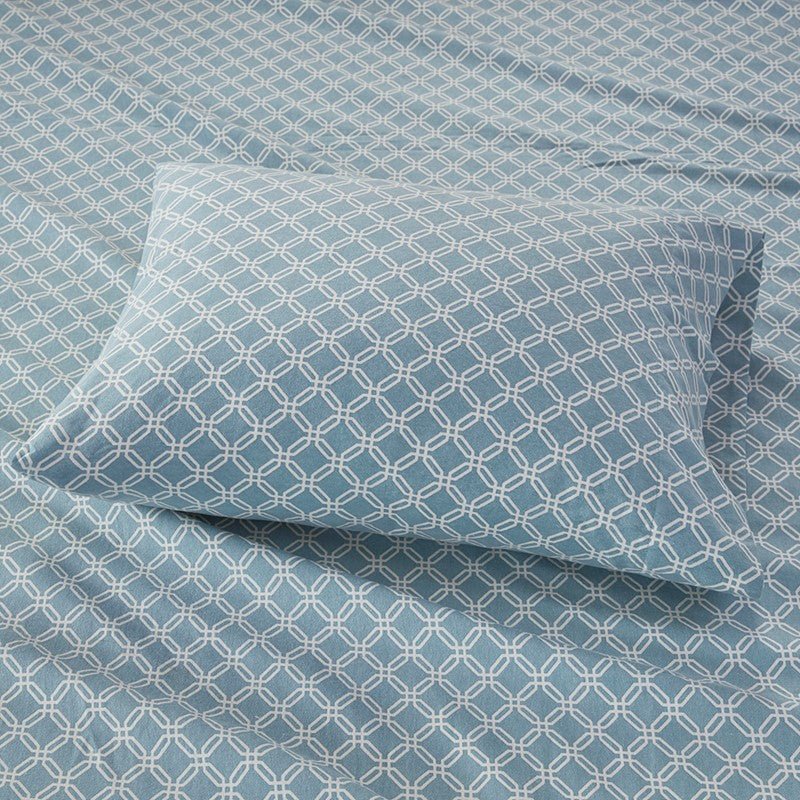Sleep Philosophy Flannel 100% Cotton Flannel Sheet Set - Blue Geo - Quahog Bay Bedding