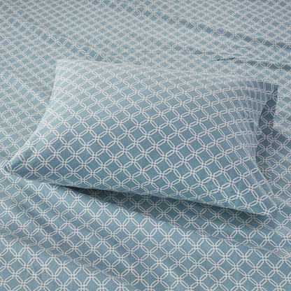 Sleep Philosophy Flannel 100% Cotton Flannel Sheet Set - Blue Geo - Quahog Bay Bedding