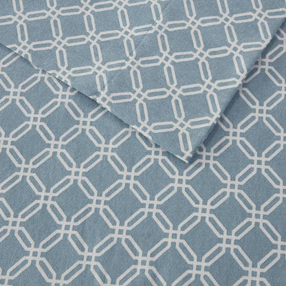 Sleep Philosophy Flannel 100% Cotton Flannel Sheet Set - Blue Geo - Quahog Bay Bedding
