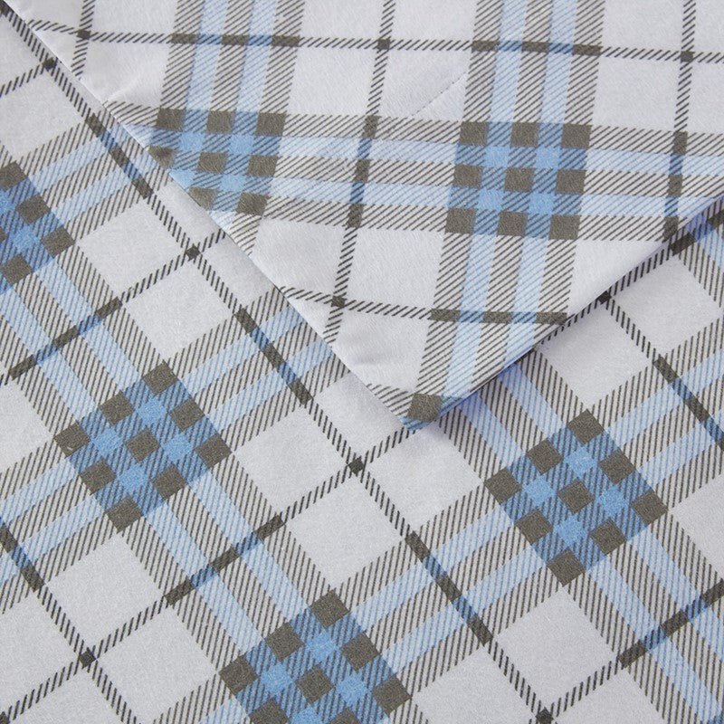Sleep Philosophy Flannel 100% Cotton Flannel Sheet Set - Blue Plaid - Quahog Bay Bedding