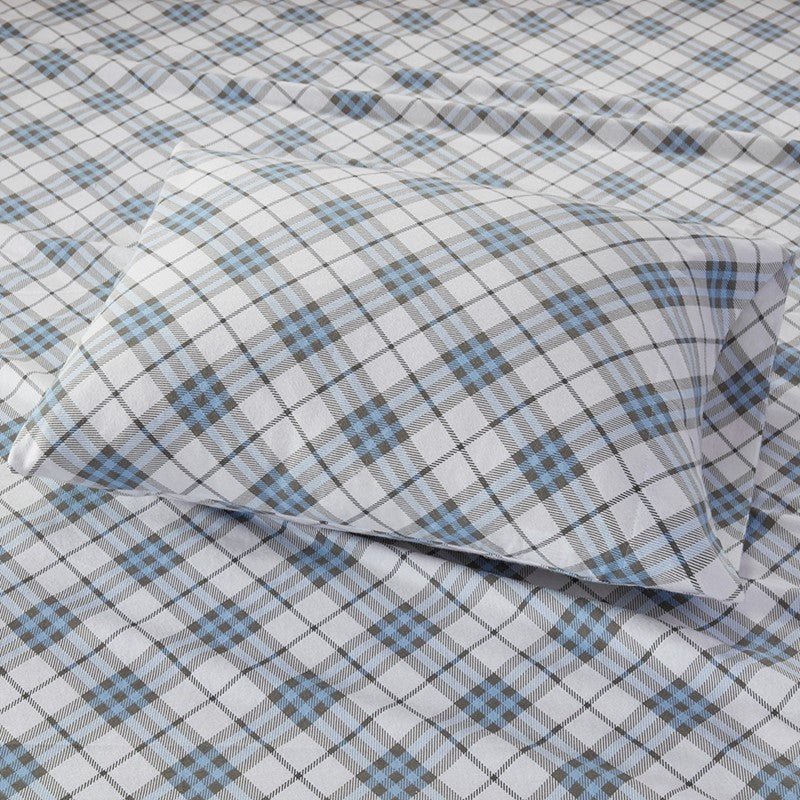 Sleep Philosophy Flannel 100% Cotton Flannel Sheet Set - Blue Plaid - Quahog Bay Bedding