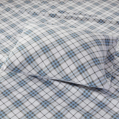 Sleep Philosophy Flannel 100% Cotton Flannel Sheet Set - Blue Plaid - Quahog Bay Bedding