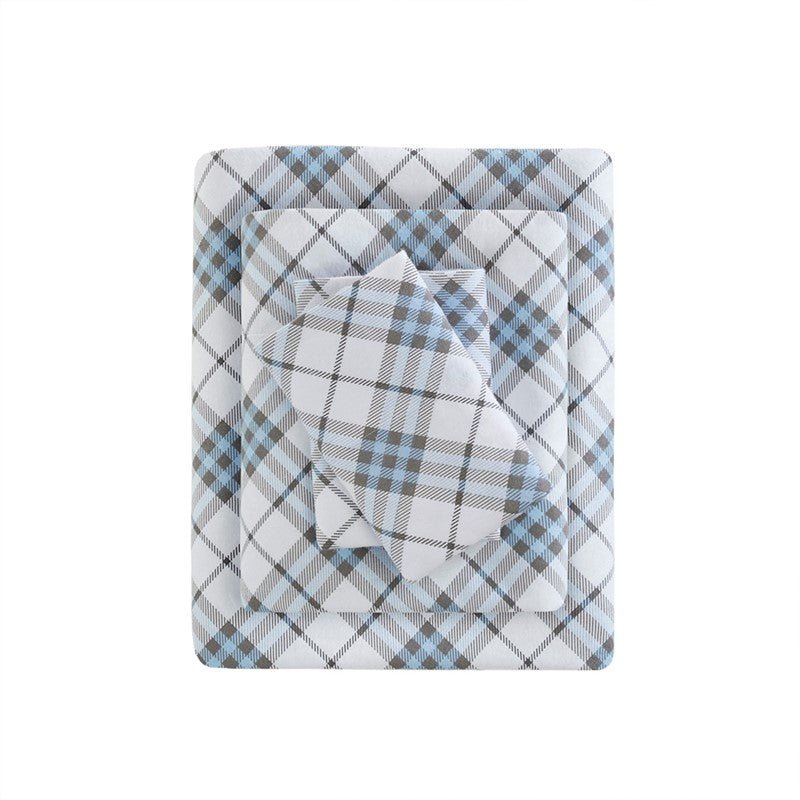 Sleep Philosophy Flannel 100% Cotton Flannel Sheet Set - Blue Plaid - Quahog Bay Bedding