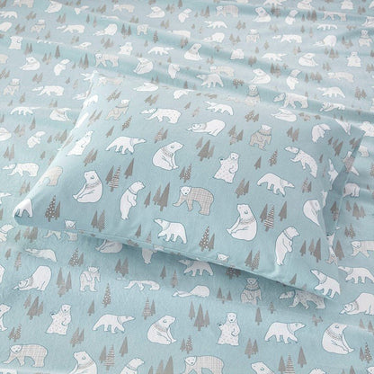 Sleep Philosophy Flannel 100% Cotton Flannel Sheet Set - Blue Polar Bears - Quahog Bay Bedding