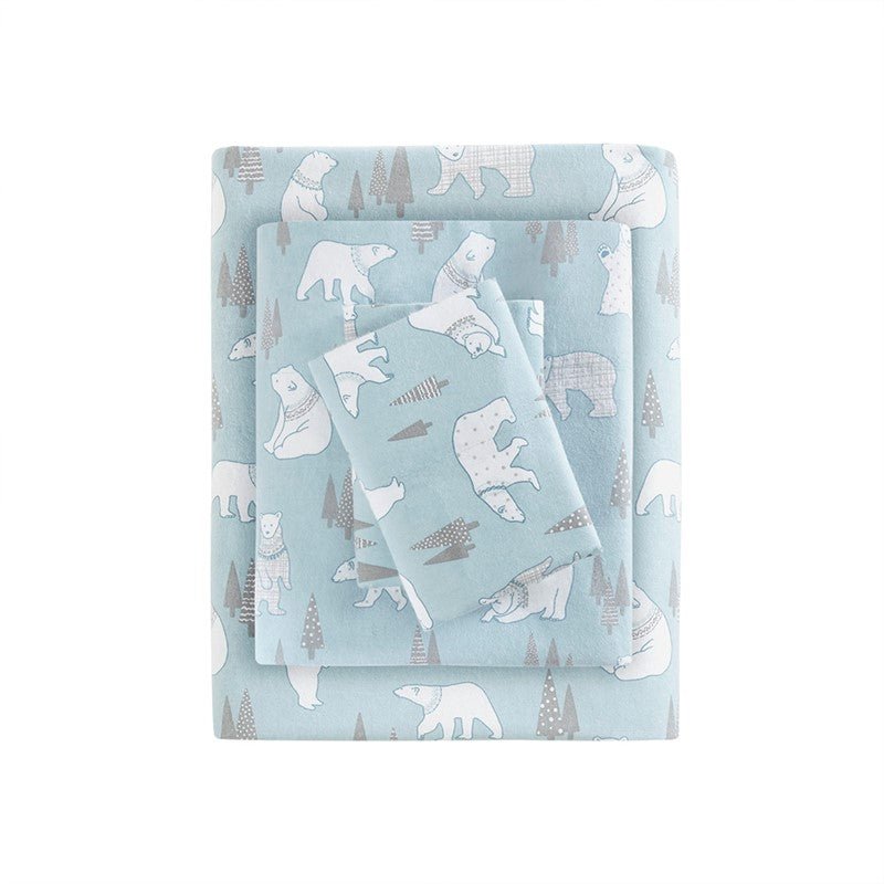 Sleep Philosophy Flannel 100% Cotton Flannel Sheet Set - Blue Polar Bears - Quahog Bay Bedding