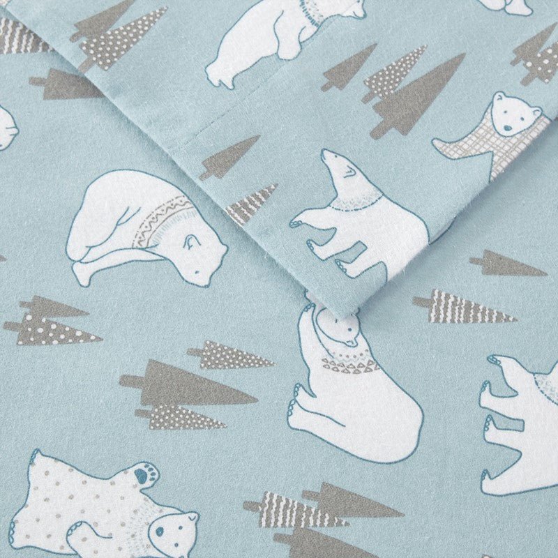 Sleep Philosophy Flannel 100% Cotton Flannel Sheet Set - Blue Polar Bears - Quahog Bay Bedding