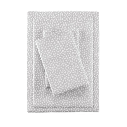 Sleep Philosophy Flannel 100% Cotton Flannel Sheet Set - Grey Dots - Quahog Bay Bedding