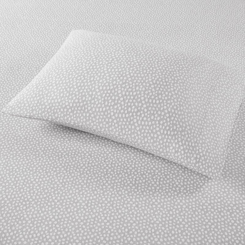 Sleep Philosophy Flannel 100% Cotton Flannel Sheet Set - Grey Dots - Quahog Bay Bedding