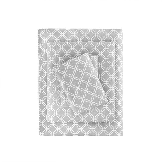 Sleep Philosophy Flannel 100% Cotton Flannel Sheet Set - Grey Geo - Quahog Bay Bedding