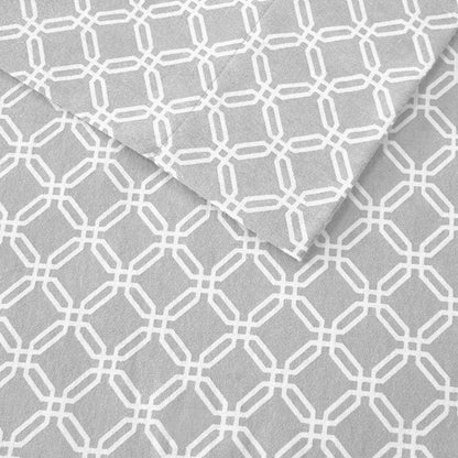 Sleep Philosophy Flannel 100% Cotton Flannel Sheet Set - Grey Geo - Quahog Bay Bedding