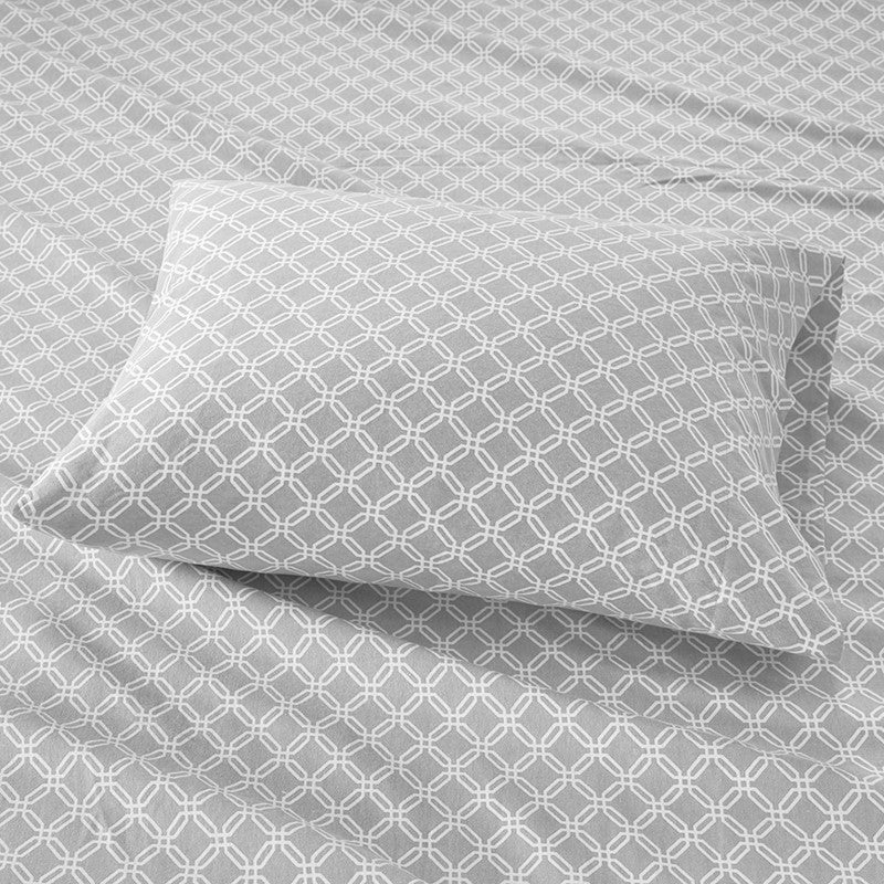 Sleep Philosophy Flannel 100% Cotton Flannel Sheet Set - Grey Geo - Quahog Bay Bedding