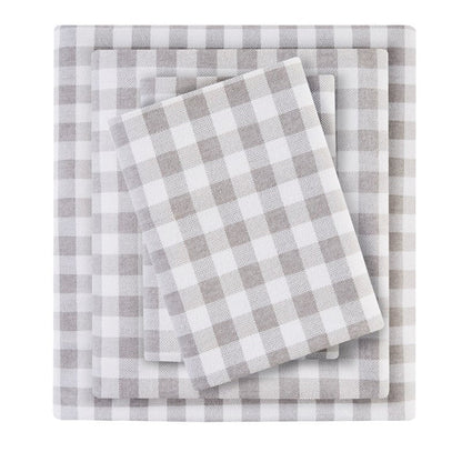 Sleep Philosophy Flannel 100% Cotton Flannel Sheet Set - Grey Herringbone Check - Quahog Bay Bedding