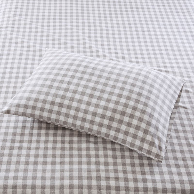 Sleep Philosophy Flannel 100% Cotton Flannel Sheet Set - Grey Herringbone Check - Quahog Bay Bedding