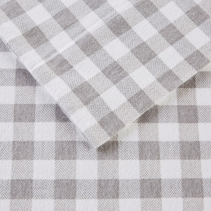 Sleep Philosophy Flannel 100% Cotton Flannel Sheet Set - Grey Herringbone Check - Quahog Bay Bedding