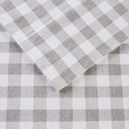 Sleep Philosophy Flannel 100% Cotton Flannel Sheet Set - Grey Herringbone Check - Quahog Bay Bedding
