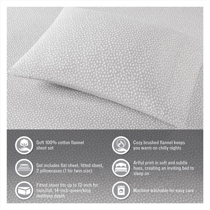 Sleep Philosophy Flannel 100% Cotton Flannel Sheet Set - Grey Penguins - Quahog Bay Bedding