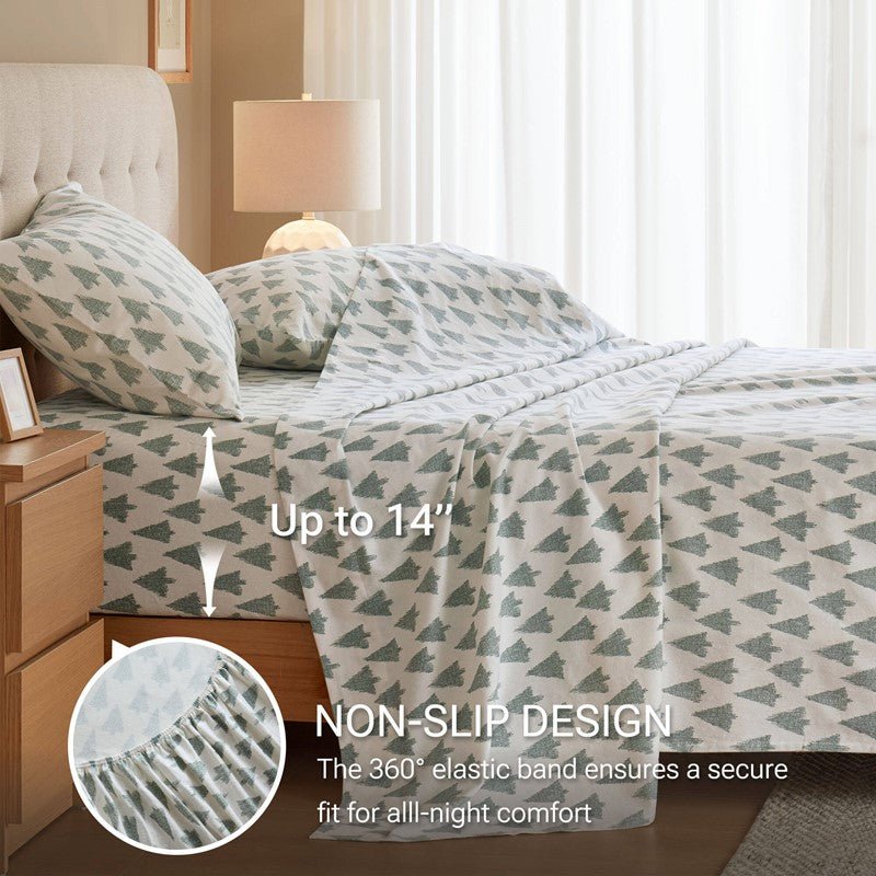 Sleep Philosophy Flannel 100% Cotton Flannel Sheet Set - Ikat Trees - Quahog Bay Bedding