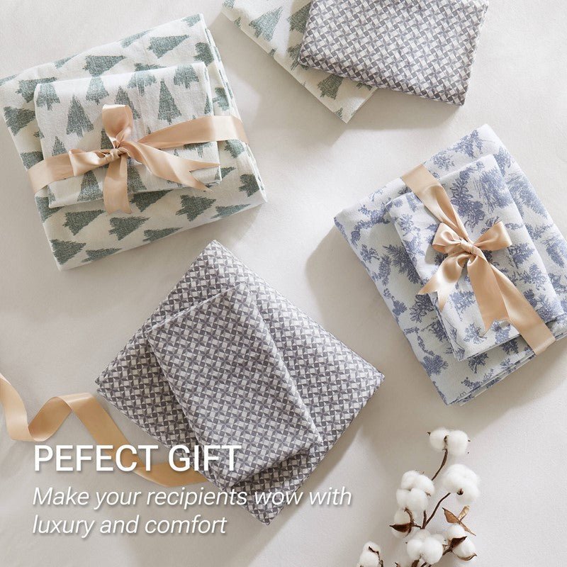 Sleep Philosophy Flannel 100% Cotton Flannel Sheet Set - Ikat Trees - Quahog Bay Bedding