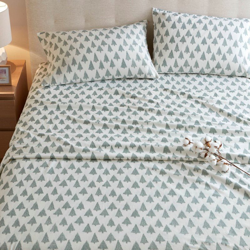 Sleep Philosophy Flannel 100% Cotton Flannel Sheet Set - Ikat Trees - Quahog Bay Bedding