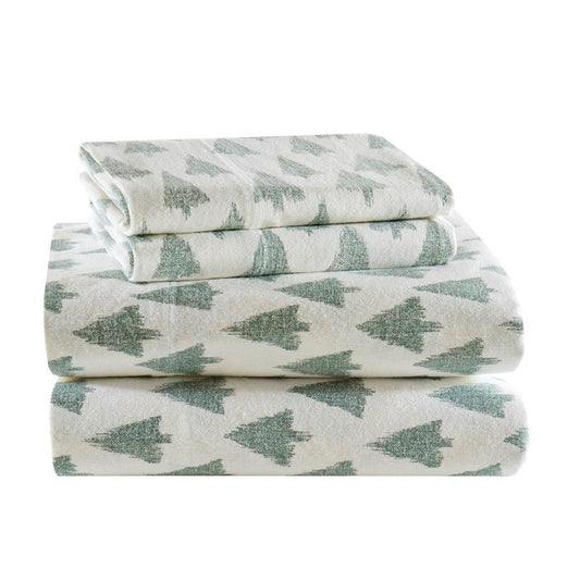 Sleep Philosophy Flannel 100% Cotton Flannel Sheet Set - Ikat Trees - Quahog Bay Bedding