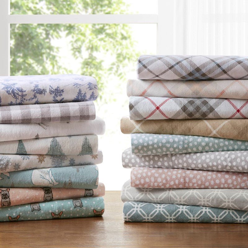 Sleep Philosophy Flannel 100% Cotton Flannel Sheet Set - Ikat Trees - Quahog Bay Bedding