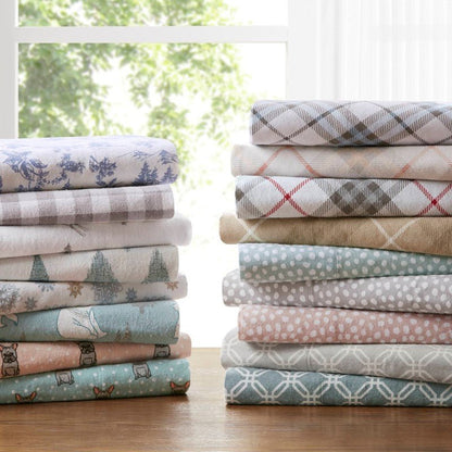 Sleep Philosophy Flannel 100% Cotton Flannel Sheet Set - Ikat Trees - Quahog Bay Bedding