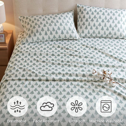 Sleep Philosophy Flannel 100% Cotton Flannel Sheet Set - Ikat Trees - Quahog Bay Bedding