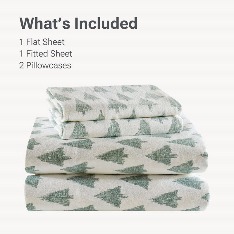 Sleep Philosophy Flannel 100% Cotton Flannel Sheet Set - Ikat Trees - Quahog Bay Bedding