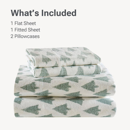 Sleep Philosophy Flannel 100% Cotton Flannel Sheet Set - Ikat Trees - Quahog Bay Bedding