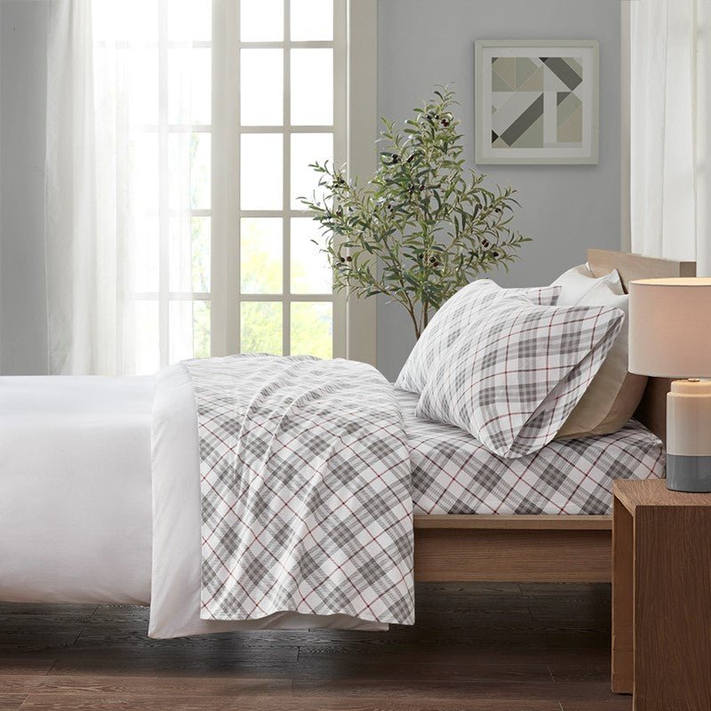 Sleep Philosophy Flannel 100% Cotton Flannel Sheet Set - Red Plaid - Quahog Bay Bedding