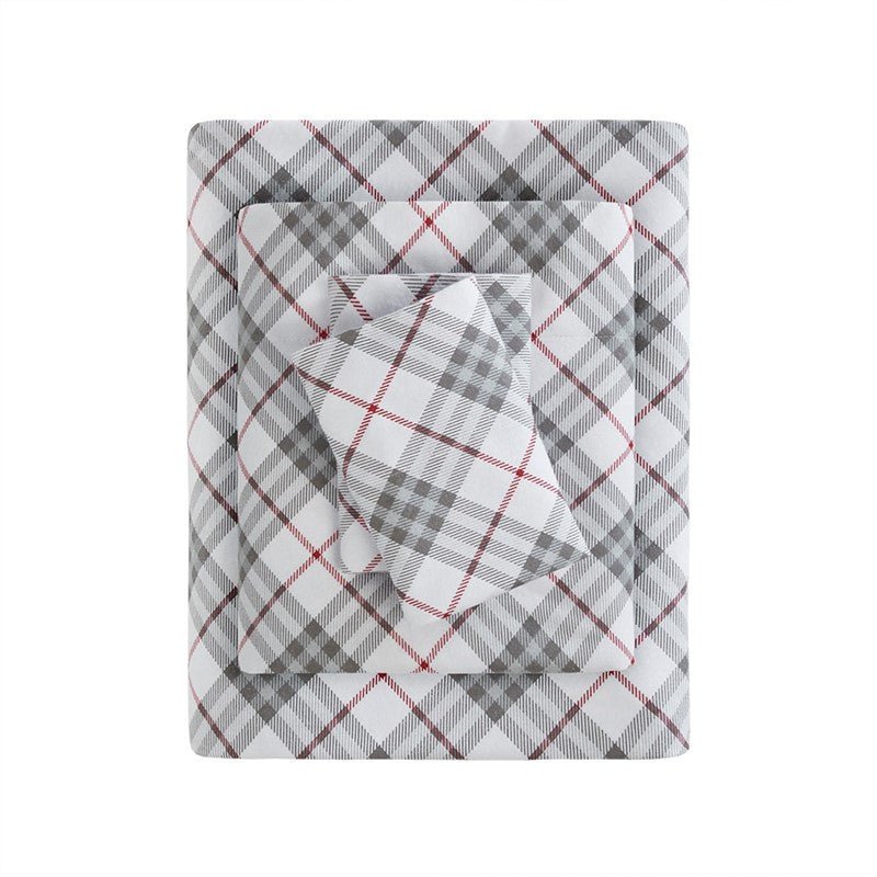 Sleep Philosophy Flannel 100% Cotton Flannel Sheet Set - Red Plaid - Quahog Bay Bedding