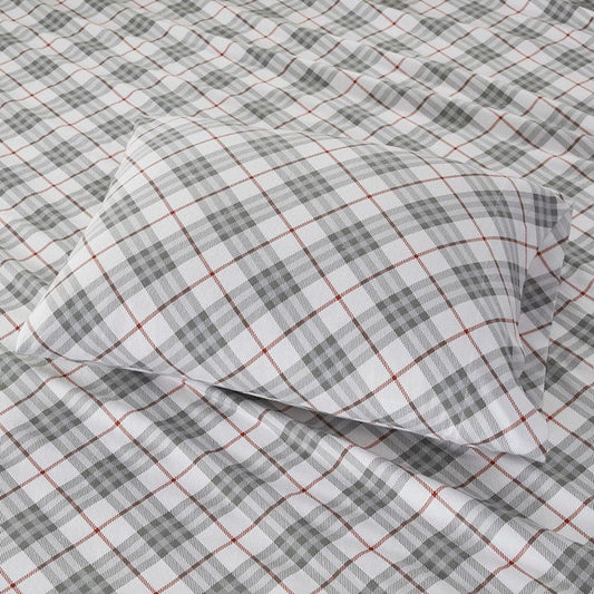 Sleep Philosophy Flannel 100% Cotton Flannel Sheet Set - Red Plaid - Quahog Bay Bedding