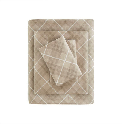 Sleep Philosophy Flannel 100% Cotton Flannel Sheet Set - Tan Plaid - Quahog Bay Bedding