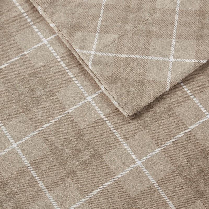 Sleep Philosophy Flannel 100% Cotton Flannel Sheet Set - Tan Plaid - Quahog Bay Bedding