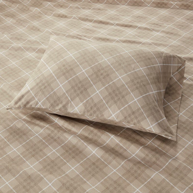 Sleep Philosophy Flannel 100% Cotton Flannel Sheet Set - Tan Plaid - Quahog Bay Bedding