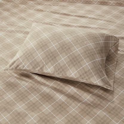 Sleep Philosophy Flannel 100% Cotton Flannel Sheet Set - Tan Plaid - Quahog Bay Bedding