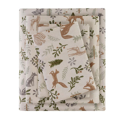 Sleep Philosophy Flannel 100% Cotton Flannel Sheet Set - Tan Woodland Winter - Quahog Bay Bedding