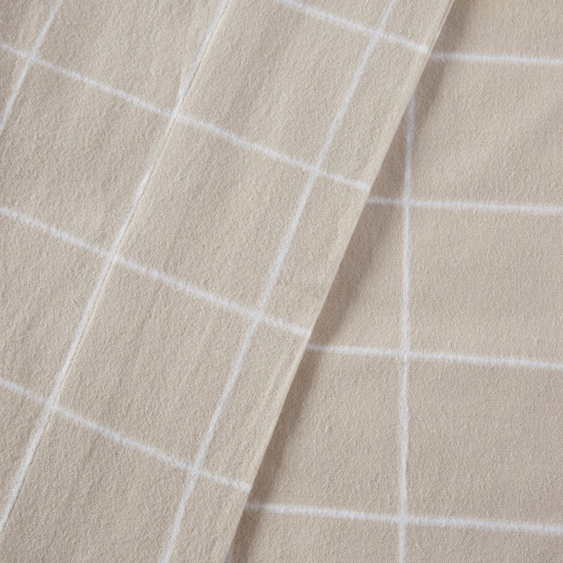 Sleep Philosophy Flannel Sheet Set – Beige Windowpane | 100% Cotton - Quahog Bay Bedding