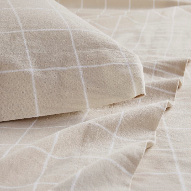 Sleep Philosophy Flannel Sheet Set – Beige Windowpane | 100% Cotton - Quahog Bay Bedding