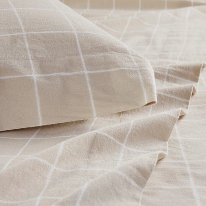 Sleep Philosophy Flannel Sheet Set – Beige Windowpane | 100% Cotton - Quahog Bay Bedding