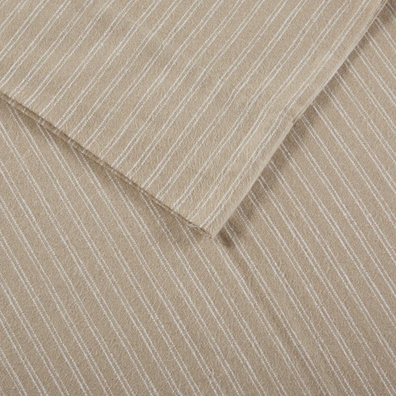 Sleep Philosophy Flannel Sheet Set – Beige/White Stripes | 100% Cotton - Quahog Bay Bedding